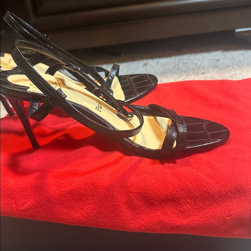 Black Croc-Embossed Strappy Heels - Picture 3 of 4